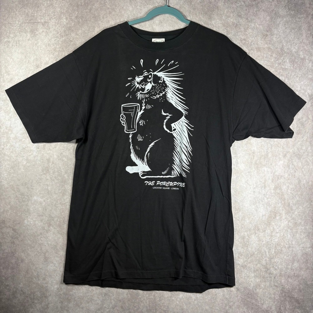 VTG The Porcupine Shirt Mens‎ XL Black Graphic Print Leicester Square London 90s